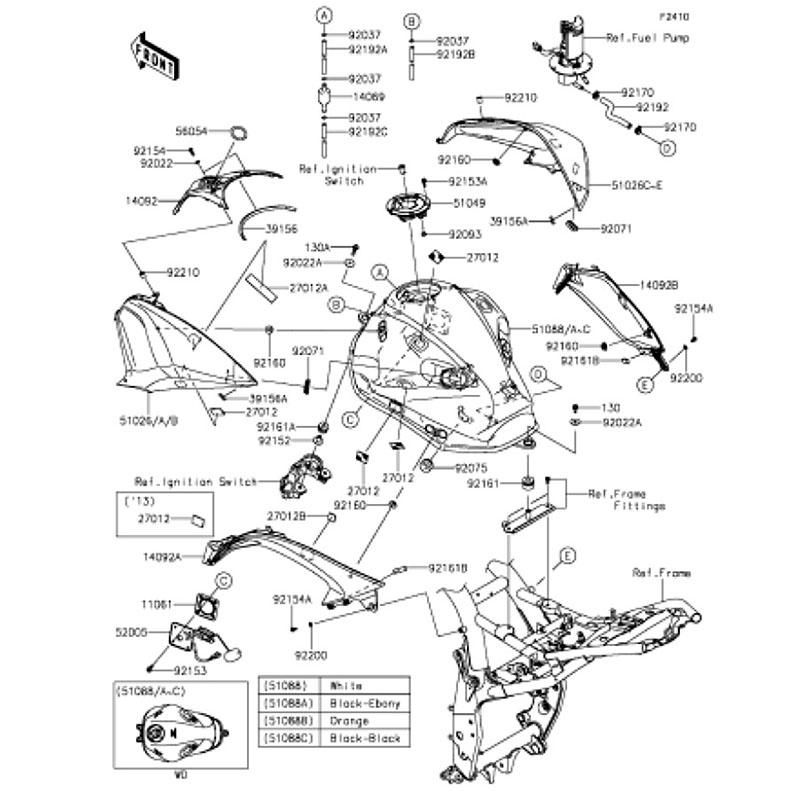 Kawasaki カワサキ 純正部品 51026-0053-35L タンクカバー、LH、エボニー