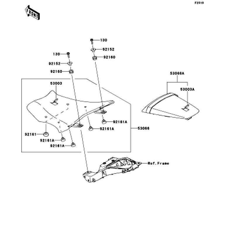 Kawasaki カワサキ 純正部品 53066-0281-12Y シート、RR、レザー ブラック+バンド ブラック