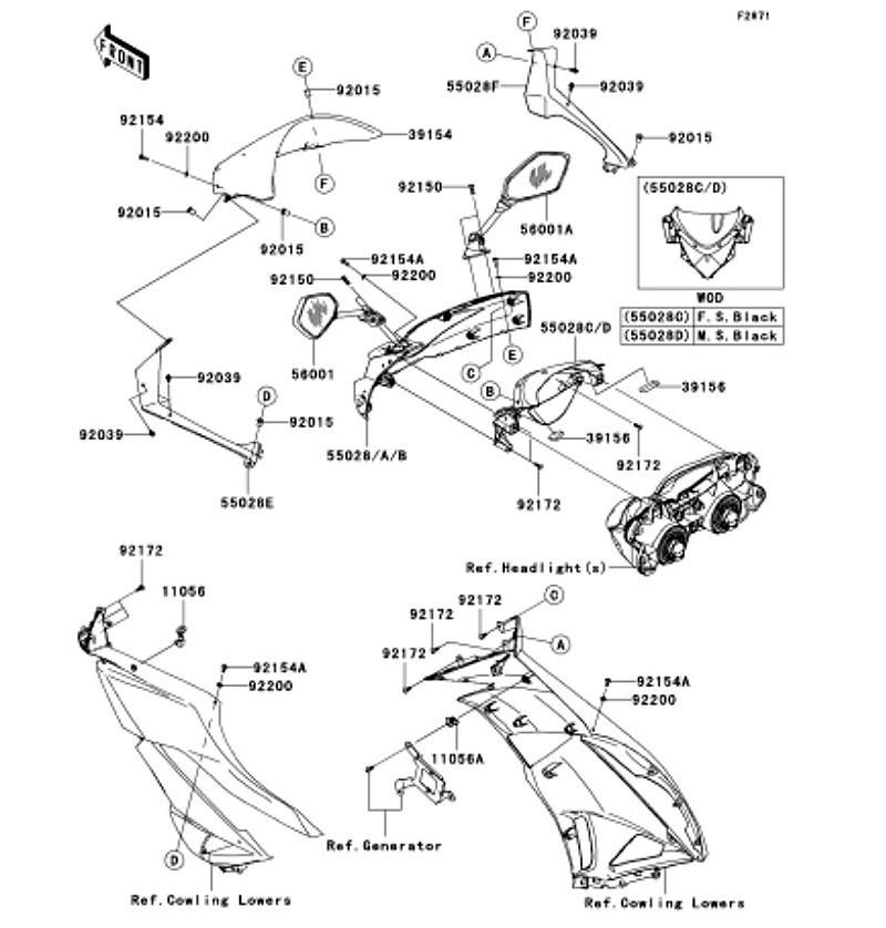 Kawasaki カワサキ 純正部品 55028-0251-660 カウリング、UPP、ブラック