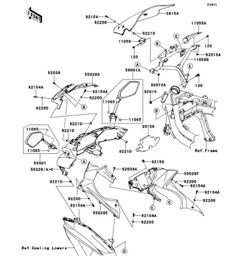 Kawasaki カワサキ 純正部品 55028-0366-15Z カウリング、UPP、ブラック