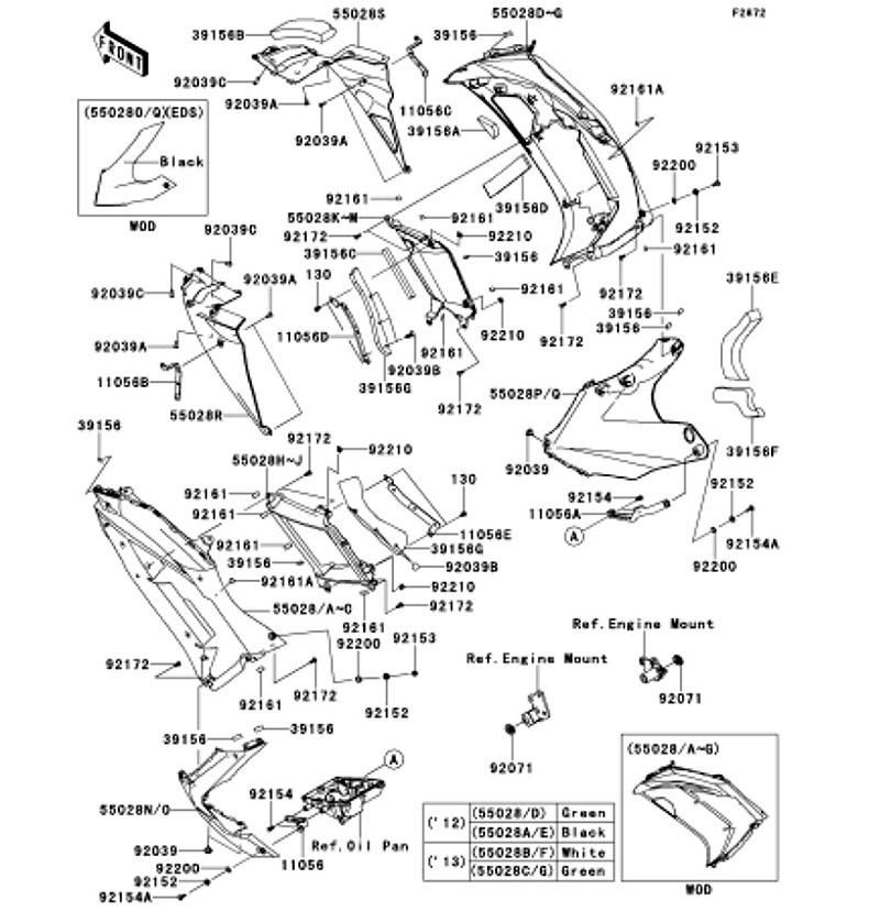 Kawasaki カワサキ 純正部品 55028-0373-739 カウリング、フイン、RH、ブラック