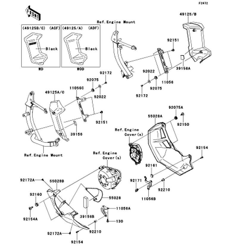 Kawasaki カワサキ 純正部品 55028-0412-18T カウリング、LWR、RH、ブラック