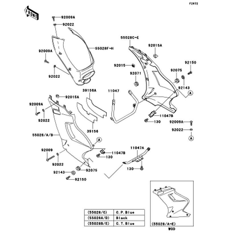 Kawasaki カワサキ 純正部品 55028-1262-15D カウリング、FR、ブルー