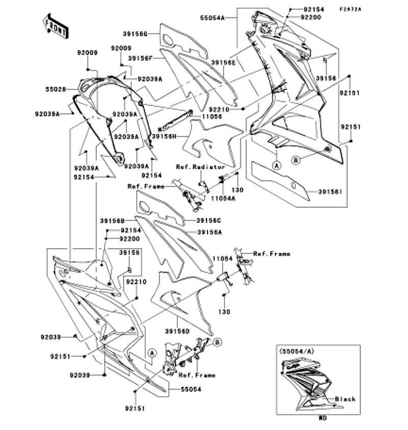 Kawasaki カワサキ 純正部品 55054-5311-15Z カウリングアッシ、サイド、LH、ブラック