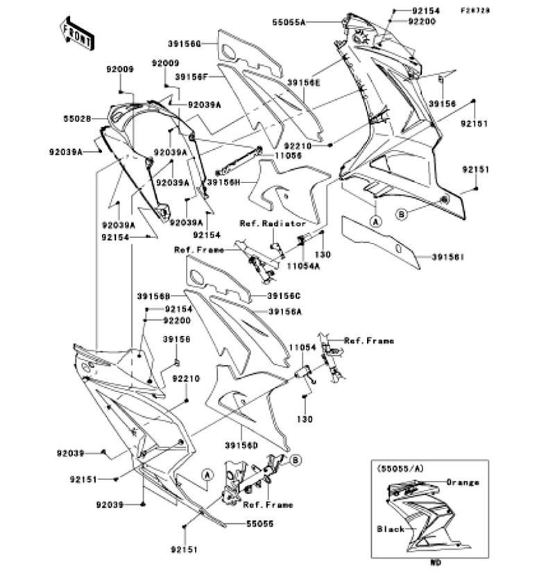 Kawasaki カワサキ 純正部品 55055-5142-35H カウリング、サイド、LH、オレンジ