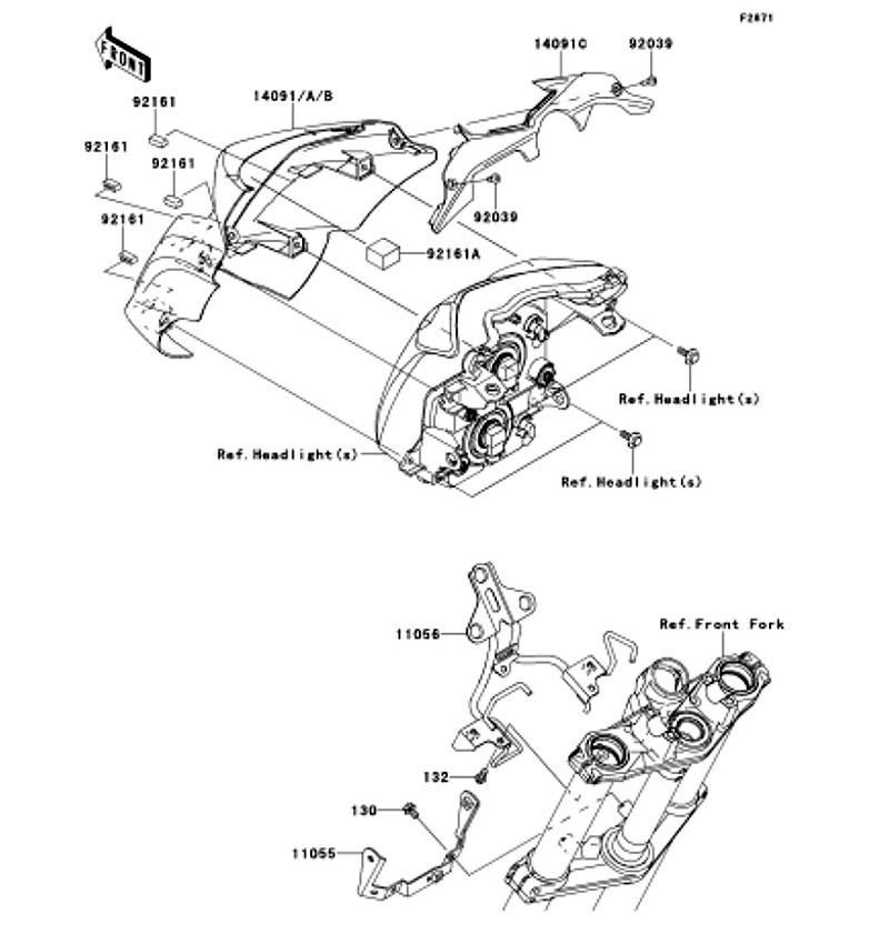 Kawasaki カワサキ 純正部品 14091-1587-15Z カバー、ヘッド ランプ、ブラック