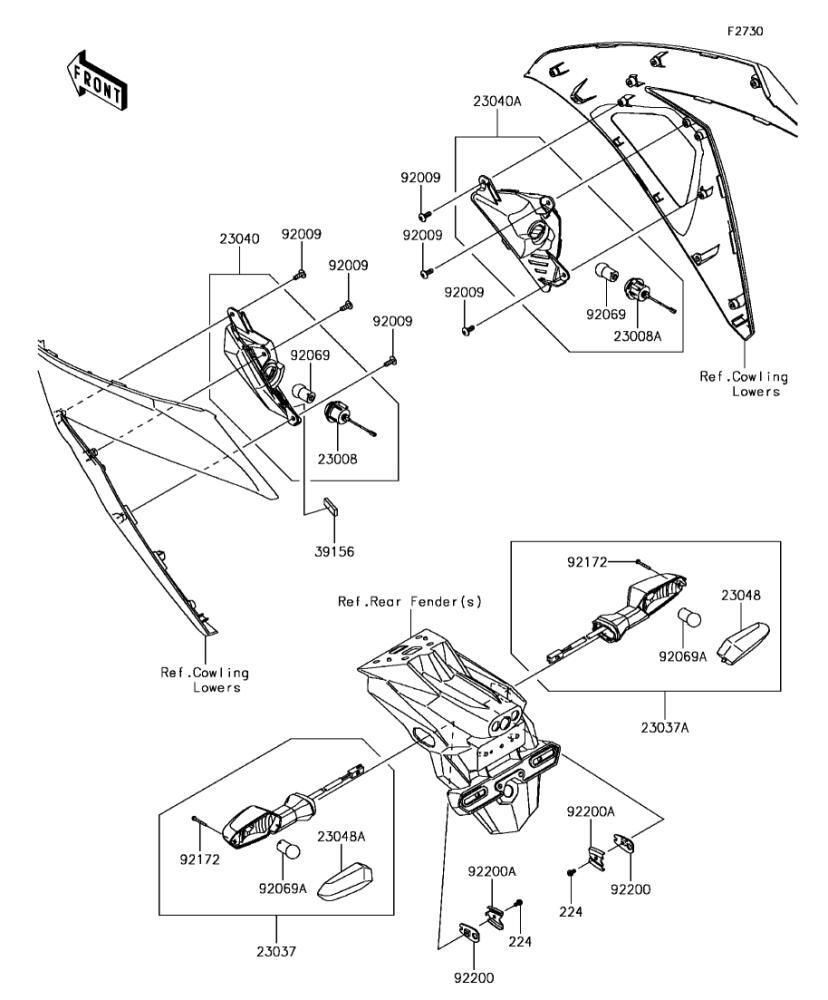 Kawasaki カワサキ 純正部品 23037-0305 ランプアッシ(シグナル)、RR、RH