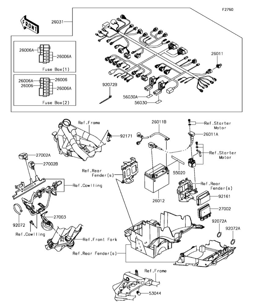 Kawasaki カワサキ 純正部品 26011-0305 ワイヤ(リード)、バッテリ(+)