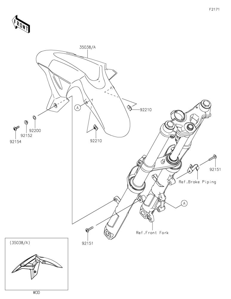 Kawasaki カワサキ 純正部品 35038-0065-H8 フェンダ(フロント)、エボニー
