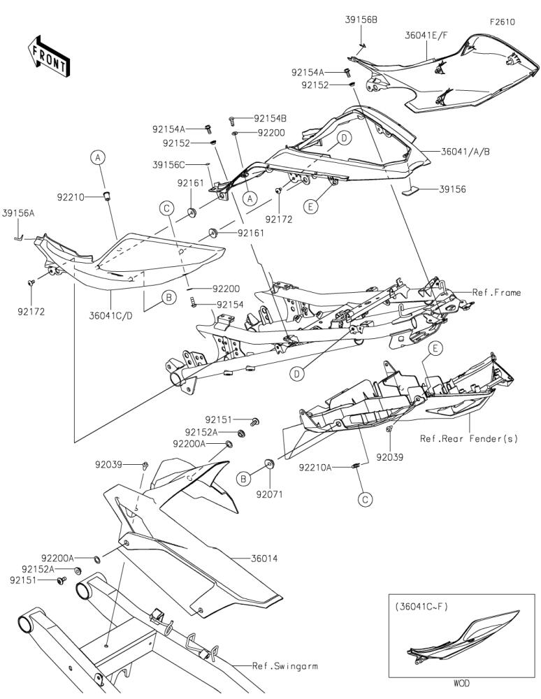 Kawasaki カワサキ 純正部品 36041-0037-777 カバー(テール)、LH、L.グリーン