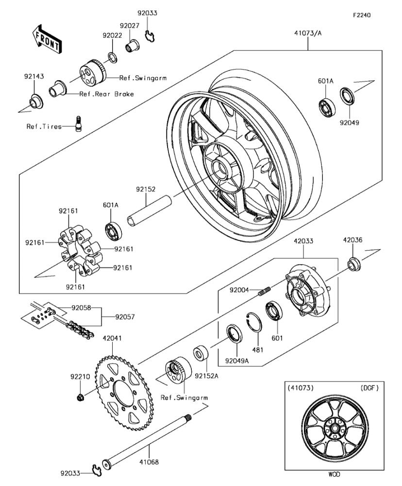 Kawasaki カワサキ 純正部品 41073-0612-18F ホイールアッシ、RR、ブラック