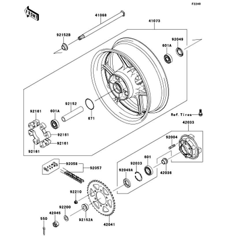 Kawasaki カワサキ 純正部品 41073-0733-18F ホイールアッシ、RR、G.ブラック