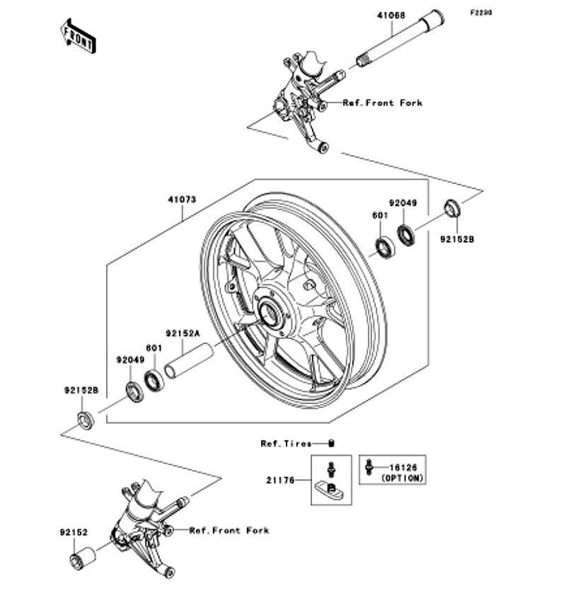 Kawasaki カワサキ 純正部品 41073-0734-795 ホイールアッシ、FR、M.F.P.シルバー