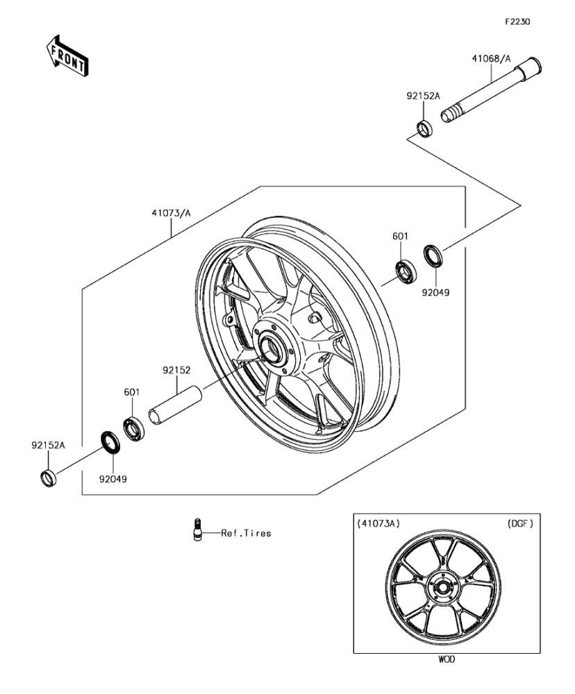 Kawasaki カワサキ 純正部品 41073-0759-18F ホイールアッシ、FR、G.ブラック
