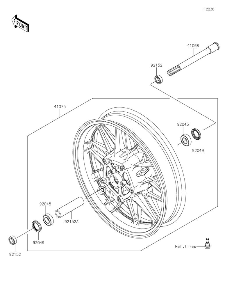 Kawasaki カワサキ 純正部品 41073-0780-60P ホイールアッシ、FR、G.ブラック
