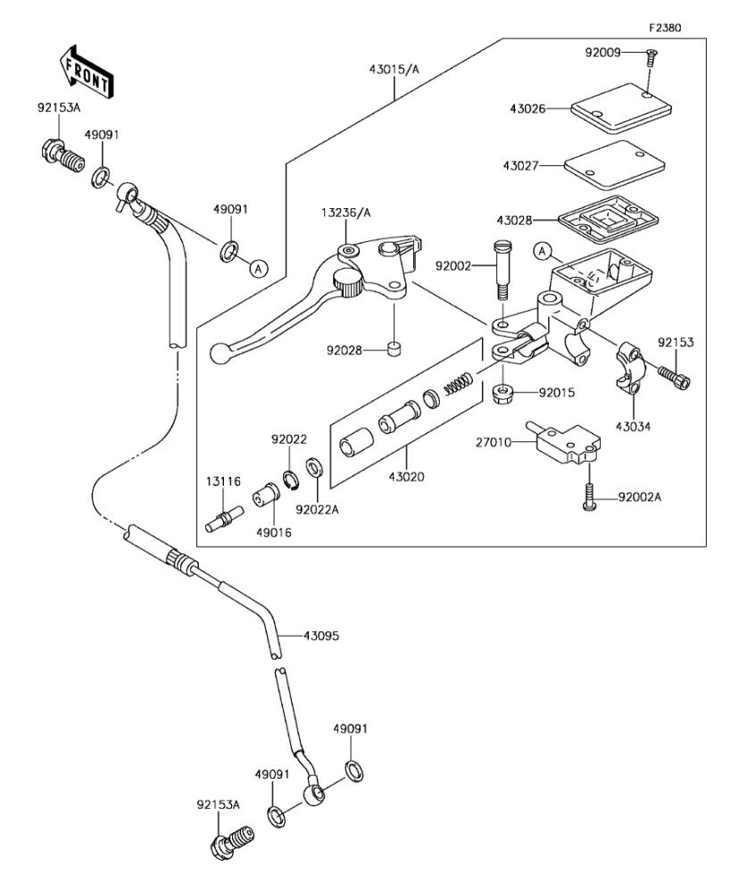 Kawasaki カワサキ 純正部品 43015-1492 シリンダアッシ(マスタ)、クラッチ