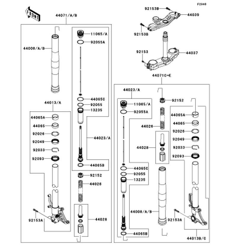 Kawasaki カワサキ 純正部品 44071-1101-30W ダンパアッシ、FORK、LH、グレー