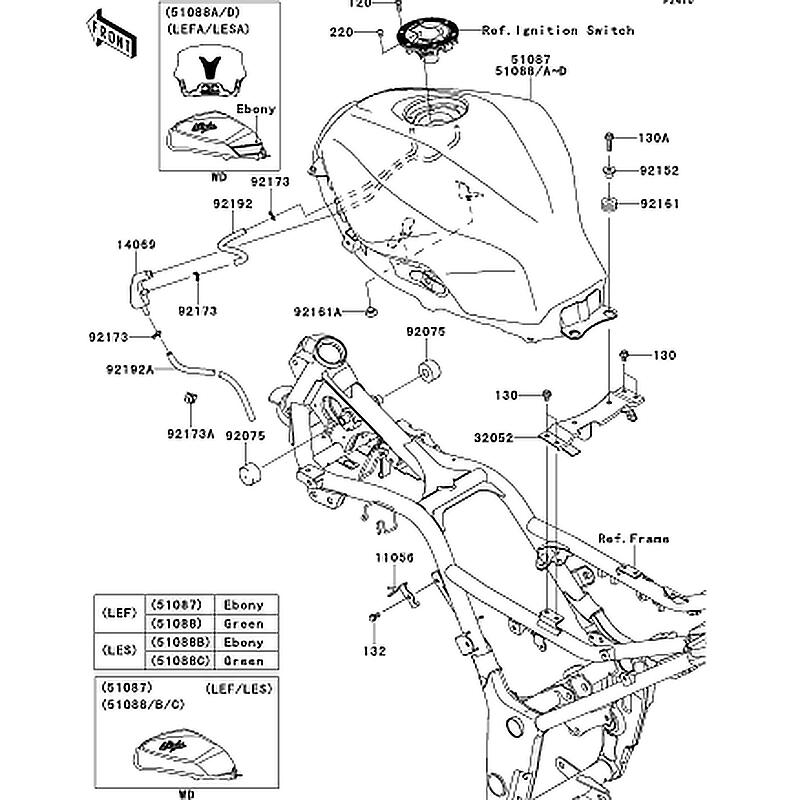 Kawasaki カワサキ 純正部品 51088-5482-H8 タンクコンプ(フューエル)、エボニー