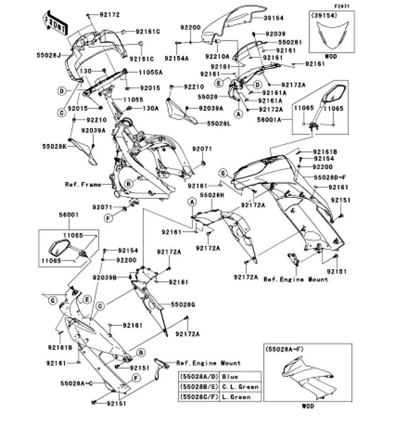 Kawasaki カワサキ 純正部品 55028-0235-KQ カウリング、UPP、RH、ブルー
