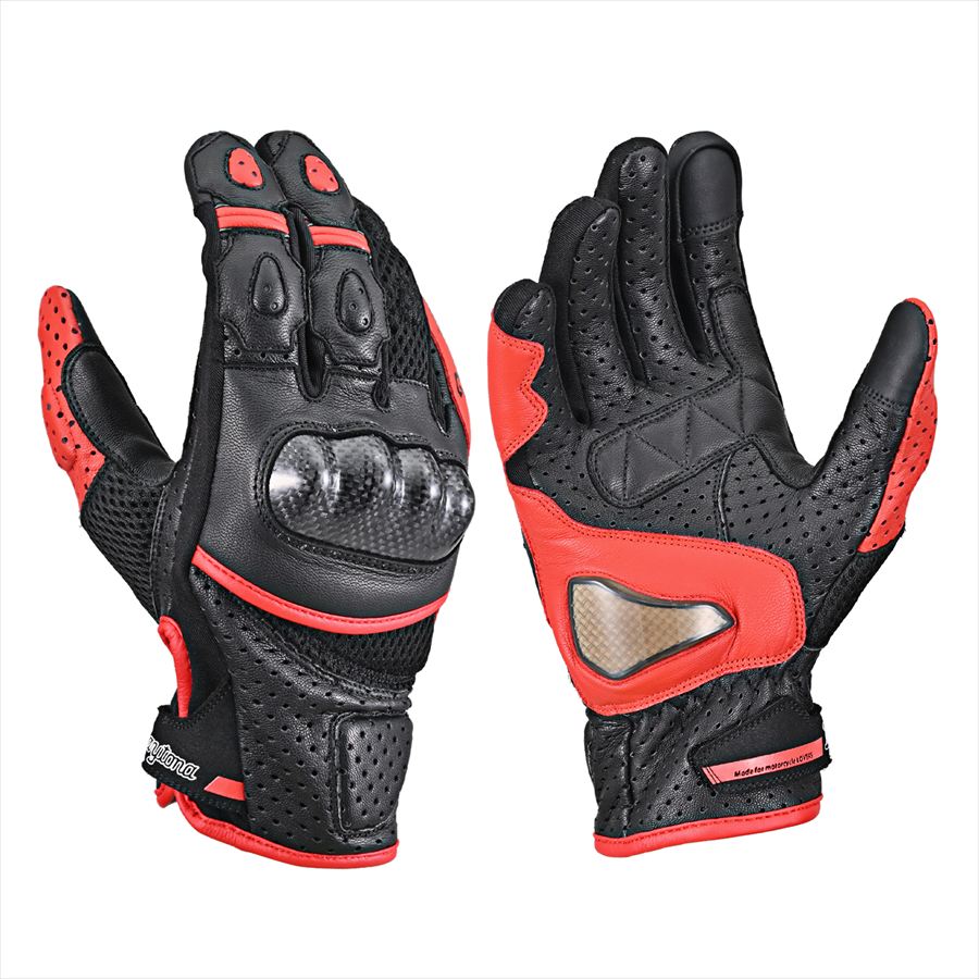 DAYTONA(デイトナ) 【4909449667668】 63767 HBG-053 スポーツメッシュグローブ ブラック/レッド XLサイズ グローブ 夏 メッシュ 革(ヤギ革) カーボンプロテクター スマホ対応 63767