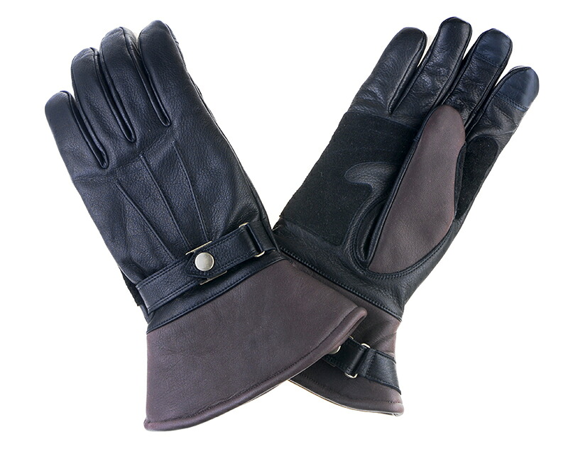 【DIN MARKET】 【4589975581548】レザーグローブ　手袋　バイクGMG Gauntlet SEMI LONG ブラック/ブラウン Sサイズ｜GLOBAL MOTO