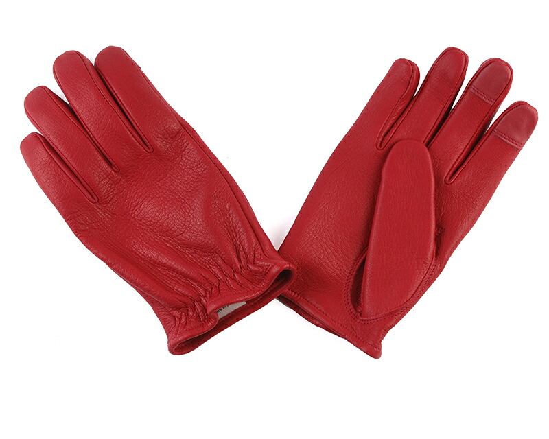 【DIN MARKET】 【4589975582224】GMG-07 DEER SKIN GLOVE ショートリスト レッド Mサイズ|GLOBAL MOTO