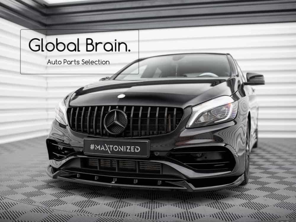 メルセデスベンツ Aクラス W176 後期 AMGスタイル フロント リップ スポイラー V2/ Benz スプリッター ディフューザー エアロ パーツ カスタム チューン｜グローバルブレイン