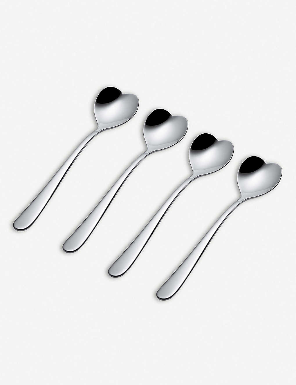 ALESSI ハート型ステンレスティースプーン4本セット Heart stainless steel tea spoons set of four silver画像