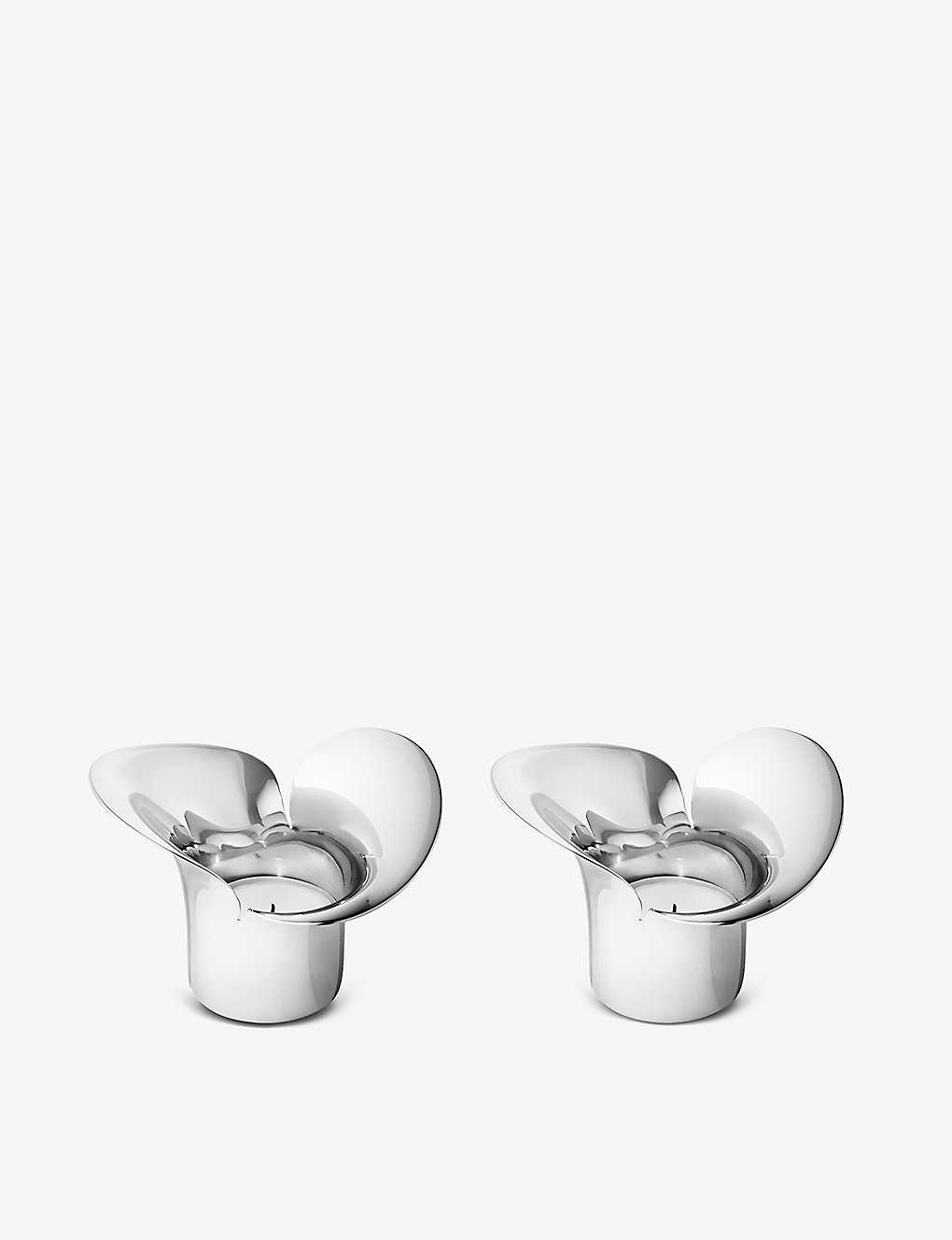 GEORG JENSEN ブルームボタニカ ポリッシュ仕上げステンレススチール ティーライトホルダー 2個パック Bloom Botanica polished stainless-steel tealight holders pack of two