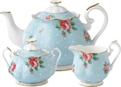 最も完璧な ROYAL ALBERT ポルカ ブルー 3ピース ティーセット Polka