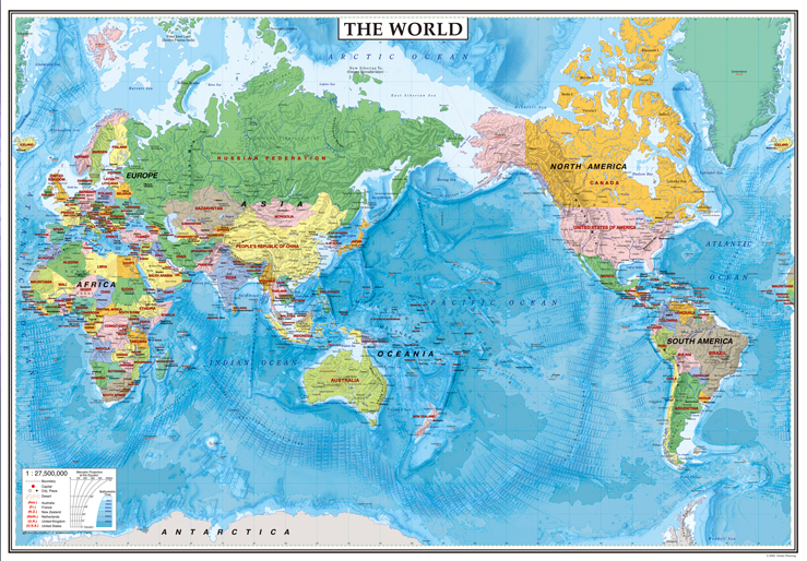 楽天市場 表面ｐｐ加工中判 ｔｈｅ ｗｏｒｌｄ太平洋中心タイプ 英語版世界地図 5102 グローバルプランニング