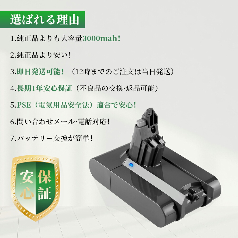 市場 1年保証 SV06 SV04 SV07 V6 DC59 DC74 SV03 掃除機交換用 DC72 SV09 Dyson DC61 バッテリー  21.6V 3000mAh DC62 対応 ダイソンDayson DC58