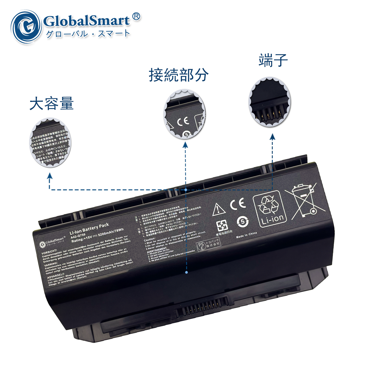 【楽天市場】【新品1年保証】Asus G750JS Series 対応用 互換バッテリー【5200mAh 15V】GlobalSmart高性能 ノートパソコン 交換バッテリー PSE認証済み