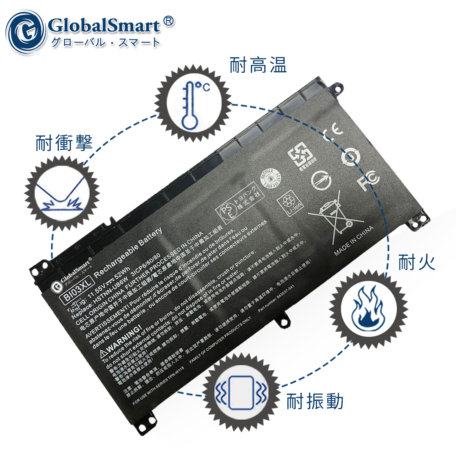 【楽天市場】【新品1年保証】HP エイチピー 14-ax040nr 対応用 互換バッテリー【52Wh 11.55V】GlobalSmart高