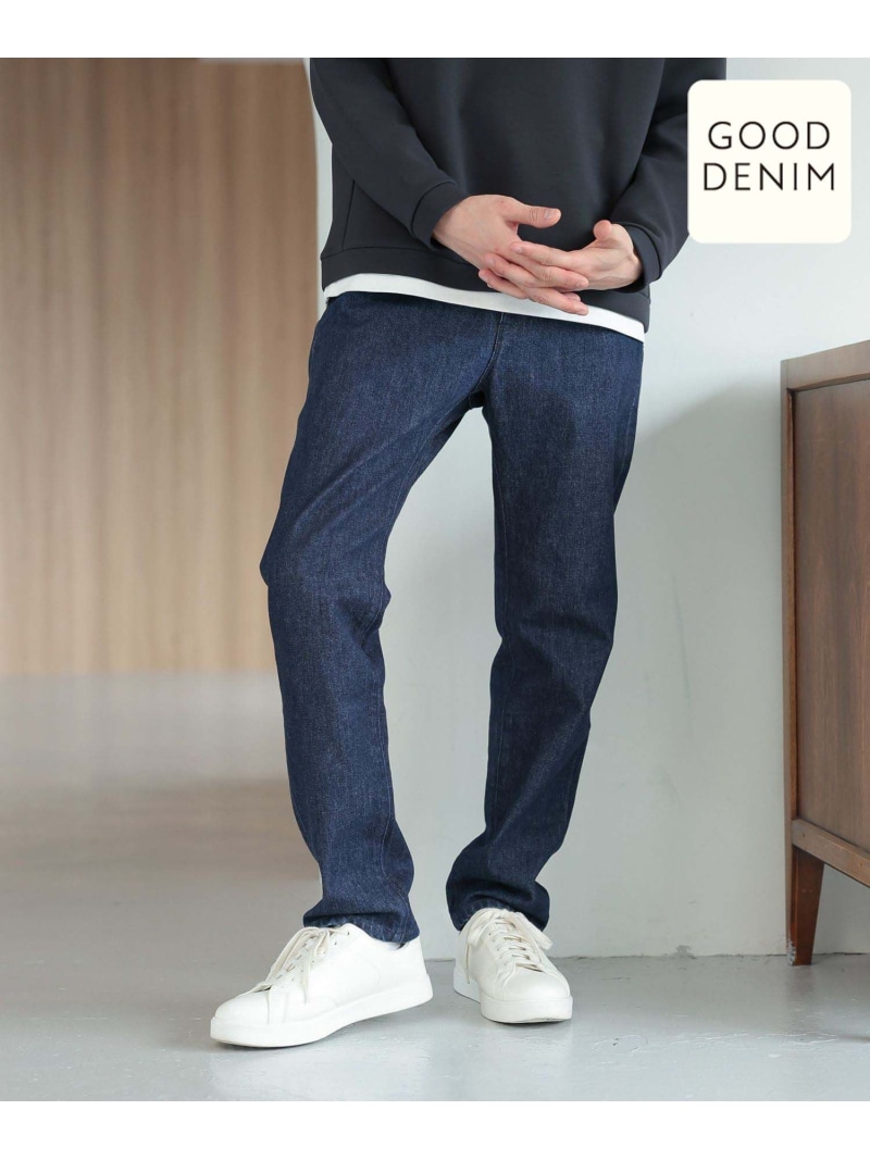 ダークネイビー　デニム　スラックス ゴム入り　アウール　L アーバンデニムスラックスAIR/丈長め/288529｜グローバルワーク