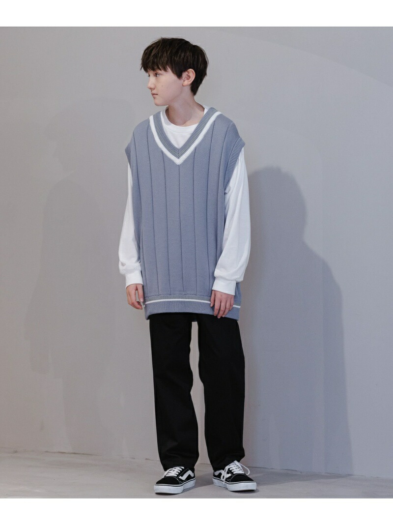 K)ラインニットベストSET AND YUA ANY GLOBAL WORK グローバルワーク トップス ベスト・ジレ ブルー ベージュ[Rakuten  Fashion] トップス