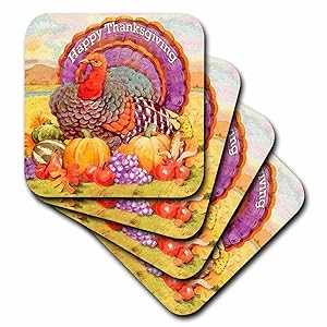 3drose Happy Thanksgiving Ceramic Tile Coaster, Set of 4