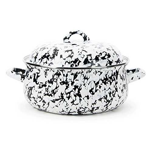 ホーローウェア - 黒の渦巻形飾りつけ - ダッチオーブン Golden Rabbit Enamelware - Black Swirl Pattern - Dutch Oven