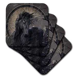 3dRose A glorious Friesian horse in gothic look - Ceramic Tile Coasters, set of 4
