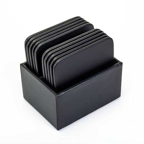 Dacasso A1343 Leatherette 10 Square Coaster Set with Holder Leatherette 10 Square Coaster Set, Black|Glomarket
