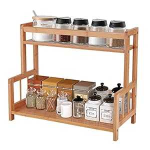 Ufine 2 Tier Bamboo Spice Rack Organizer Kitchen Countertop Storage Shelf Free Standing Holder Under Cabinet Bathroom for Various Bottles, Jars, Space Saving インテリア・寝具・収納-キッチンカウンター・カウンターワゴン-収納家具