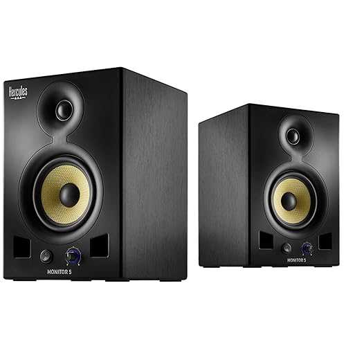 Hercules Monitor 5: pair of active, bi-amplified monitoring speakers (2 x 80 watts), each featuring a 5-inch/12.7-cm woofer