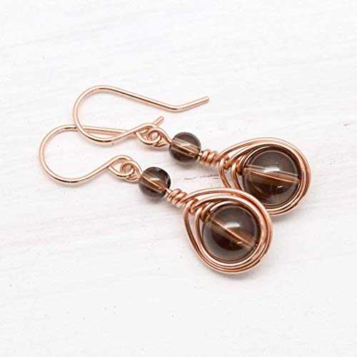 スモーキークォーツ イヤリング ローズゴールドフィルド 針金一回り Pillar of Salt Studio Smoky Quartz Earrings Rose Gold-Filled Wire Wrapped