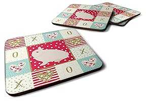 Caroline's Treasures CK5391FC Hermelin Rabbit Love Foam Coaster Set of 4, Red Set of 4 Cup Coasters for Indoor Outdoor, Tabletop Protection, Anti Slip, Mouse pad Material