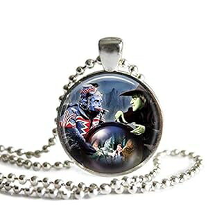 Witch and Monkey 1 Inch Silver Plated Pendant Necklace The Spider's Parlor Witch and Monkey 1 Inch Silver Plated Pendant Necklace