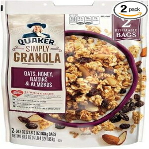 クエーカー シンプリー グラノーラ オーツ、ハチミツ、レーズン、アーモンド、(2 パック/34.5 オンス) x2 AS American Standart Quaker Simply Granola Oats, Honey, Raisins and Almonds, (2 pk./34.5 oz.) x2 AS
