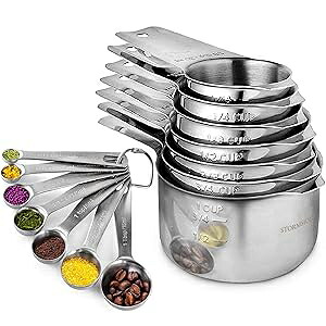 COLIBROX Stainless Steel Measuring Cups and Spoons Set of 17 Pieces - 7 Nesting Cups and 7 Stackable Spoons - Durable Professional Portable Kitchen Measuring Kit for Liquid Wet and Dry Ingredients 18,445円