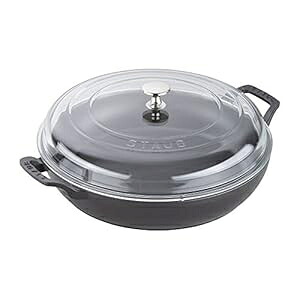STAUB ブレーザー 瑠璃蓋付き添い人、3.5クオート、引っ敷き黒いこと STAUB Braiser with Glass Lid, 3.5-Qt, Matte Black 両手鍋-鍋-キッチン用品・食器・調理器具