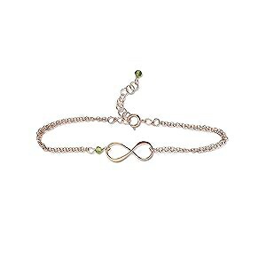 Rose Gold Birthstone Infinity Charm Bracelet - Peridot, Gold Fill, Vermeil - Handmade August Birthday Gift for Her Rebecca Anne Handmade Rose Gold Birthstone Infinity Charm Bracelet - Peridot, Gold Fill, Vermeil - Hand