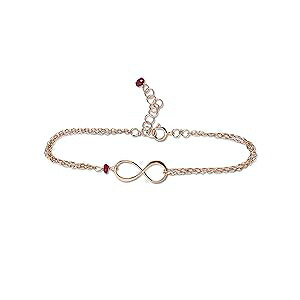 Rebecca Anne Handmade Rose Gold Birthstone Infinity Charm Bracelet - Ruby, Gold Fill, Vermeil - Handmade July Birthday Gift for Her